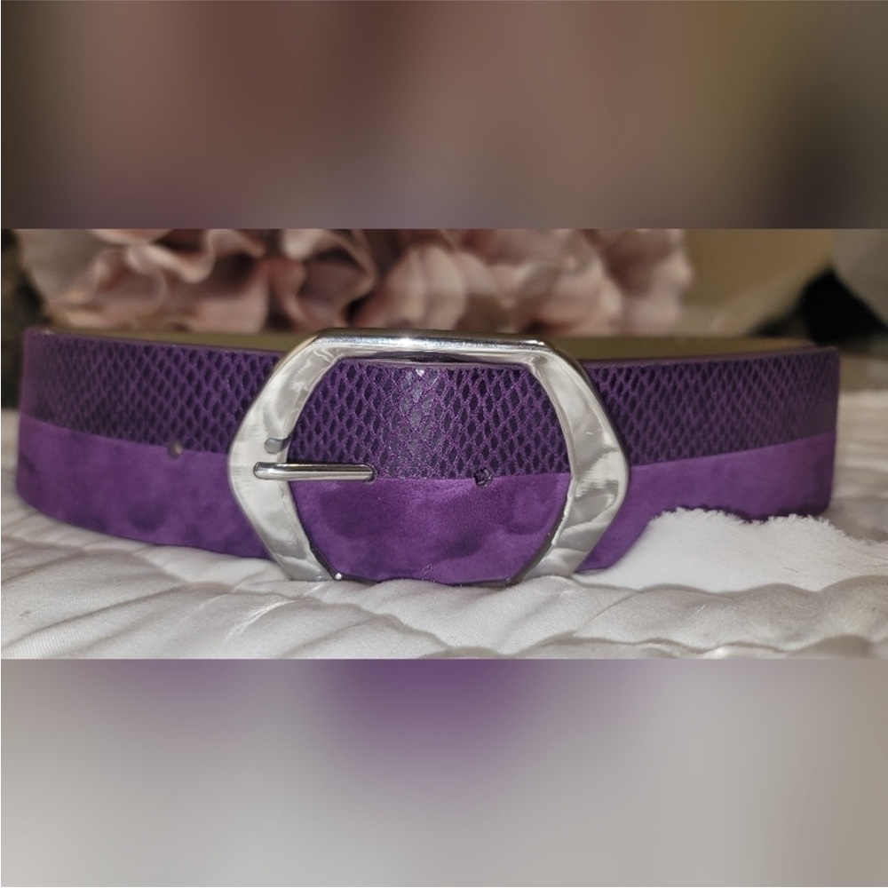 White House Black Market Purple Suede Snakeskin Patchwork Belt XL